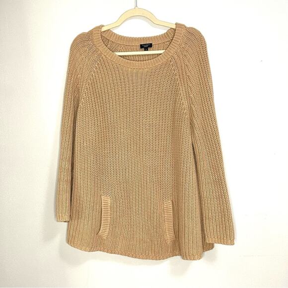 Talbots Chunky Open Knit Crew Neck Sweater Tan Minimalist Womens 0X - Picture 1 of 5